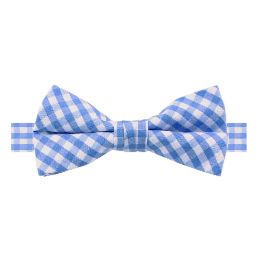 Wedding Gingham Banded Bow Tie - Light Blue