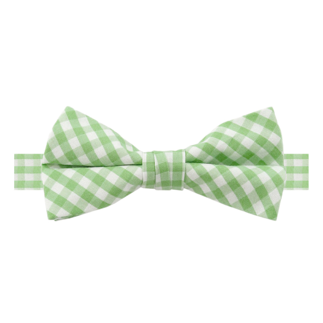 Wedding Gingham Banded Bow Tie - Lime Green