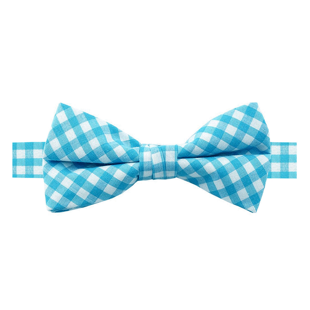 Gingham Banded Bow Tie - Turquoise