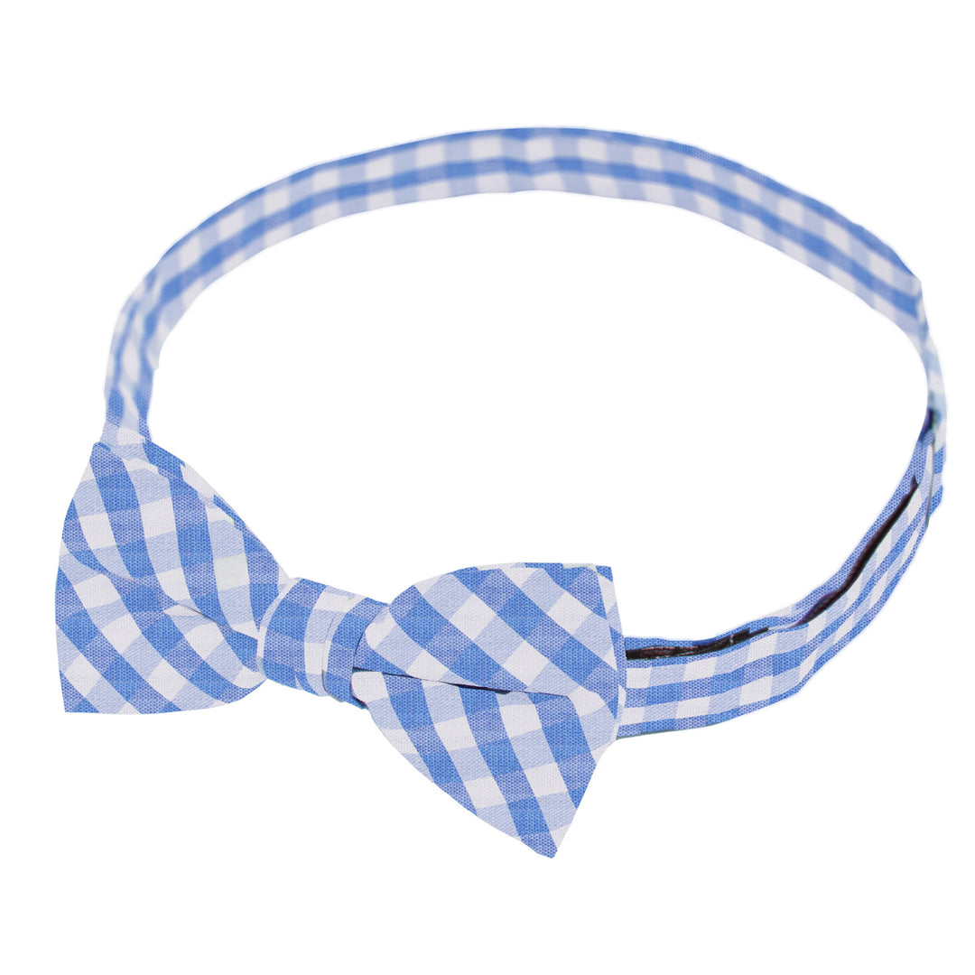 Kid's Gingham Banded Bow Tie - Light Blue
