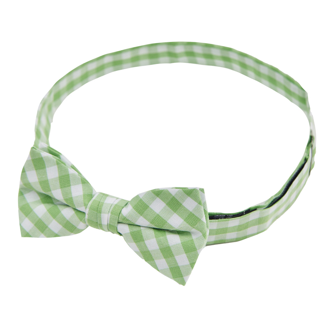 Kid's Gingham Banded Bow Tie - Lime Green