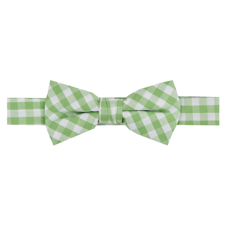 Kid's Gingham Banded Bow Tie - Lime Green
