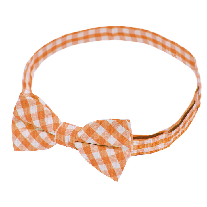 Kid's Gingham Banded Bow Tie - Orange