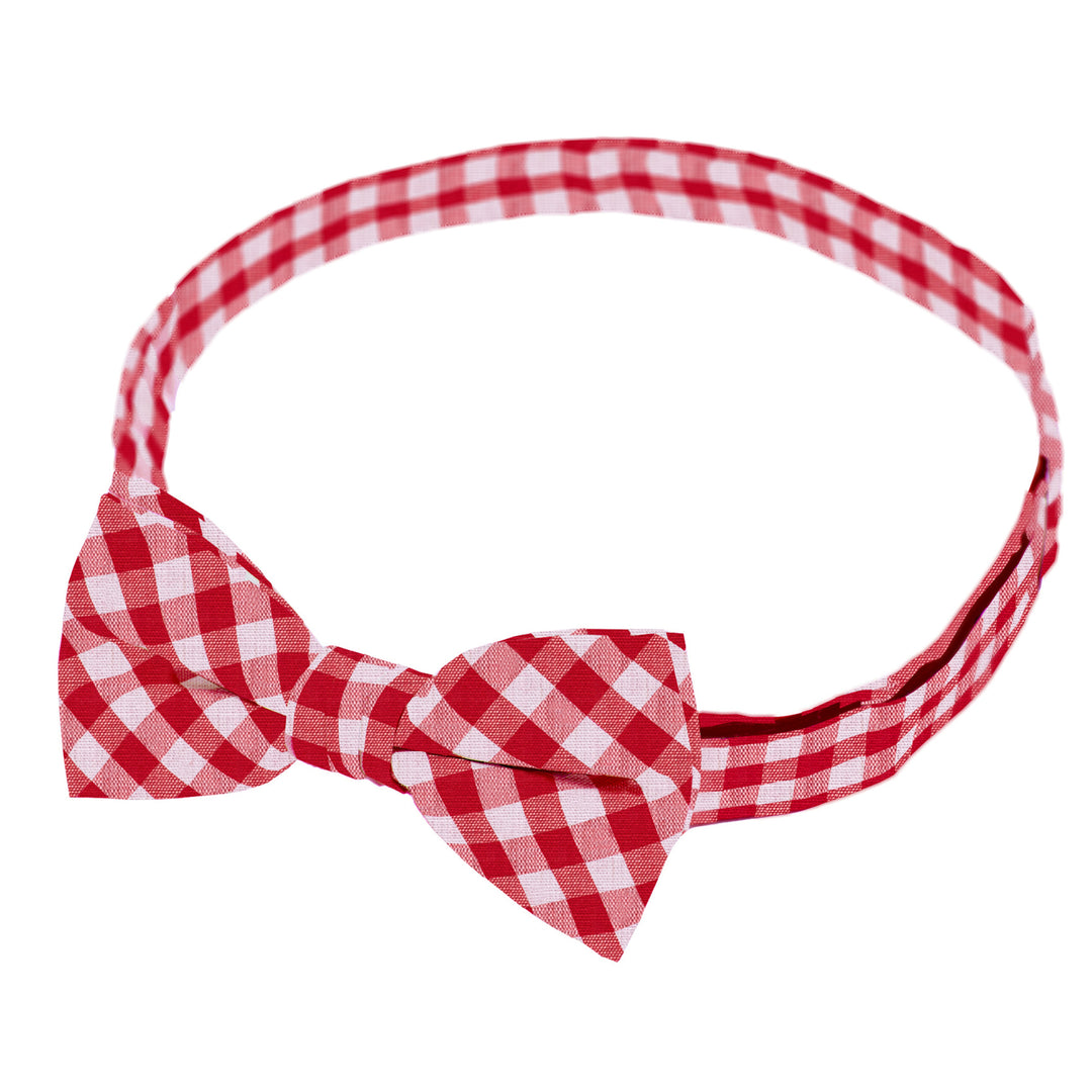 Kid's Gingham Banded Bow Tie - Red