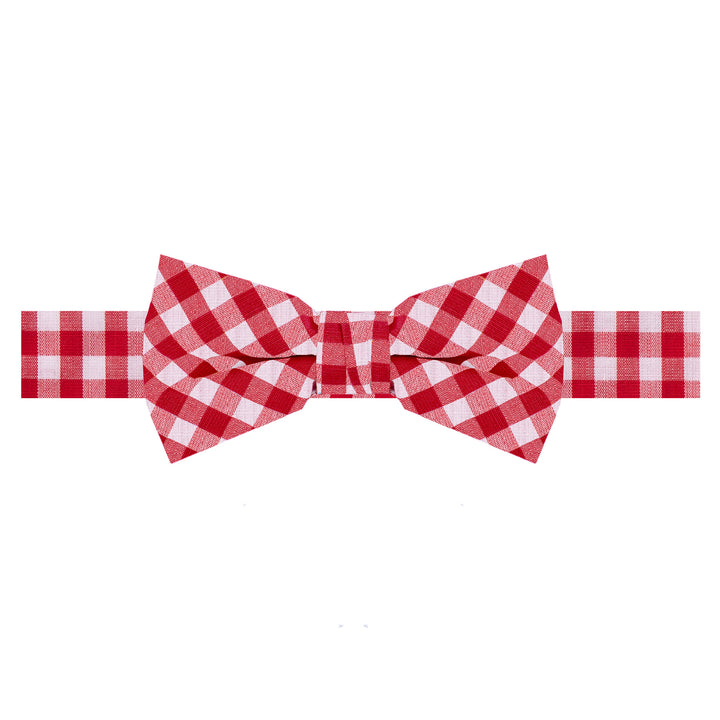 Kid's Gingham Banded Bow Tie - Red