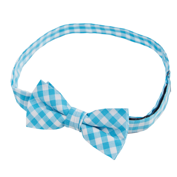 Kid's Gingham Banded Bow Tie - Turquoise