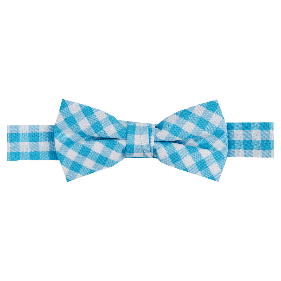 Kid's Gingham Banded Bow Tie - Turquoise