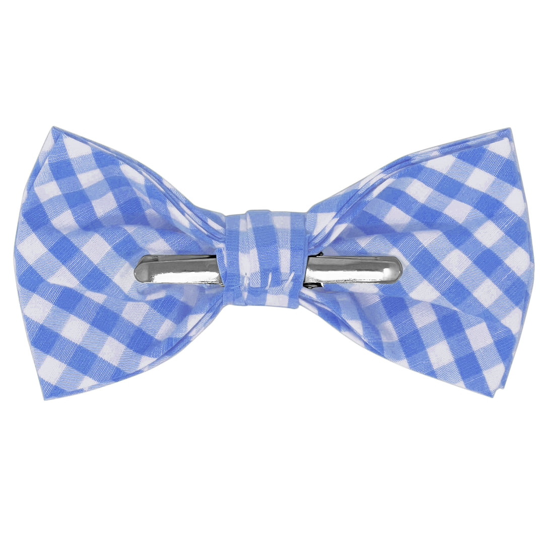 Gingham Clip-On Bow Tie - Light Blue