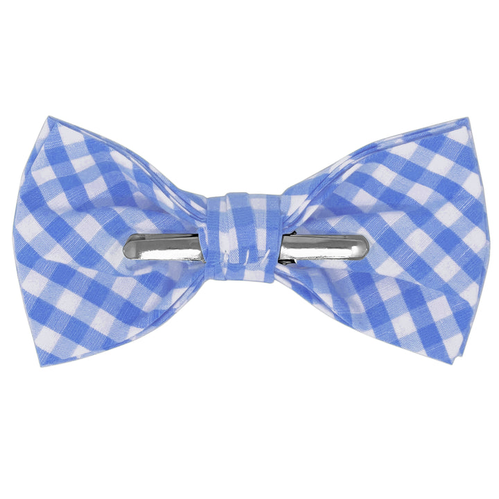 Gingham Clip-On Bow Tie - Light Blue