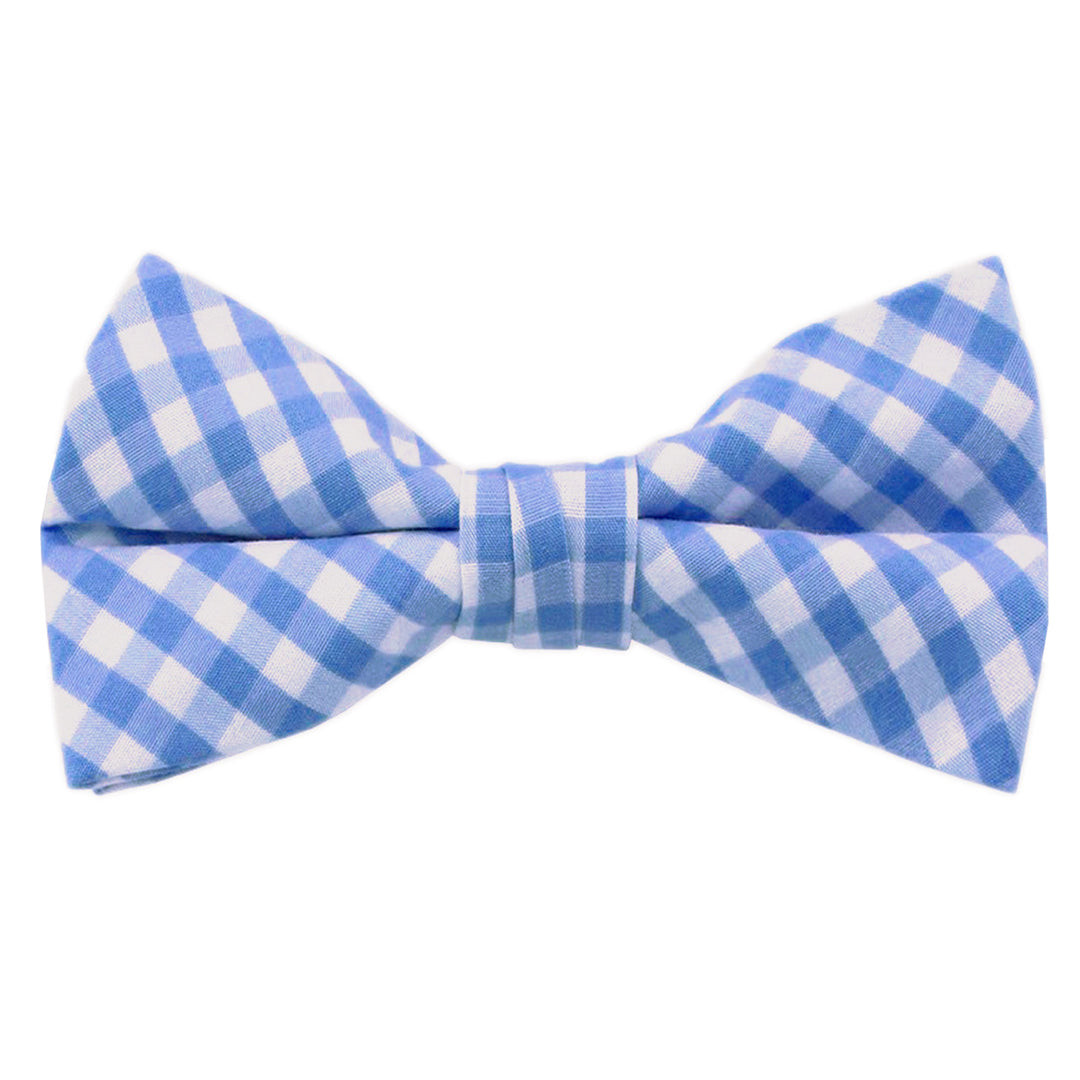 Wedding Gingham Clip-On Bow Tie - Light Blue