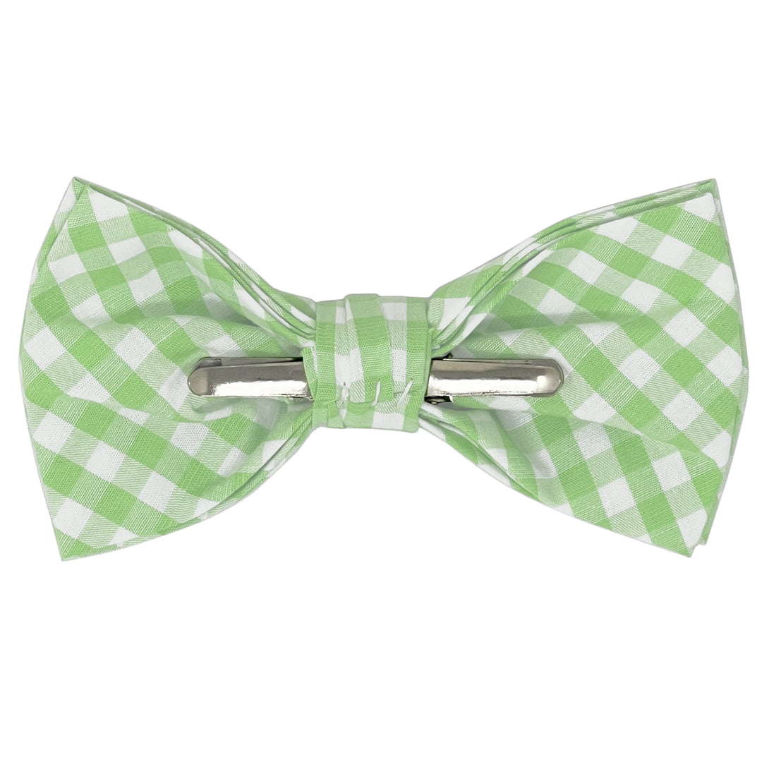 Gingham Clip-On Bow Tie - Lime Green