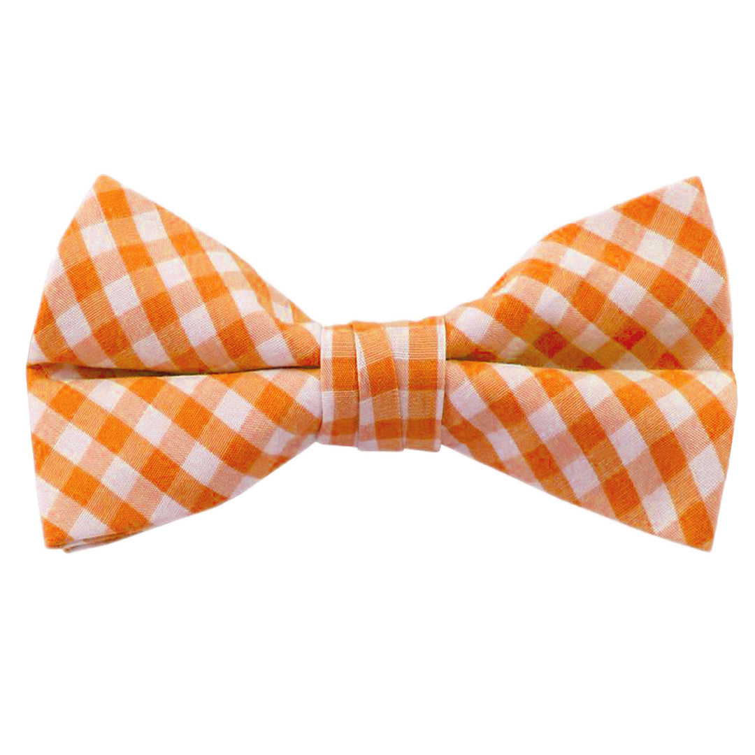Wedding Gingham Clip-On Bow Tie - Orange
