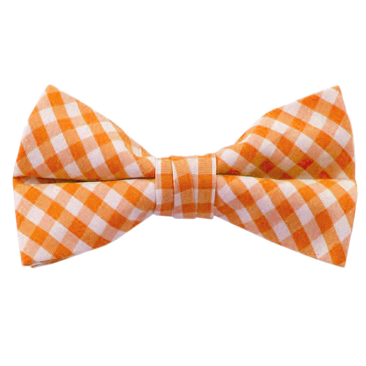 Wedding Gingham Clip-On Bow Tie - Orange
