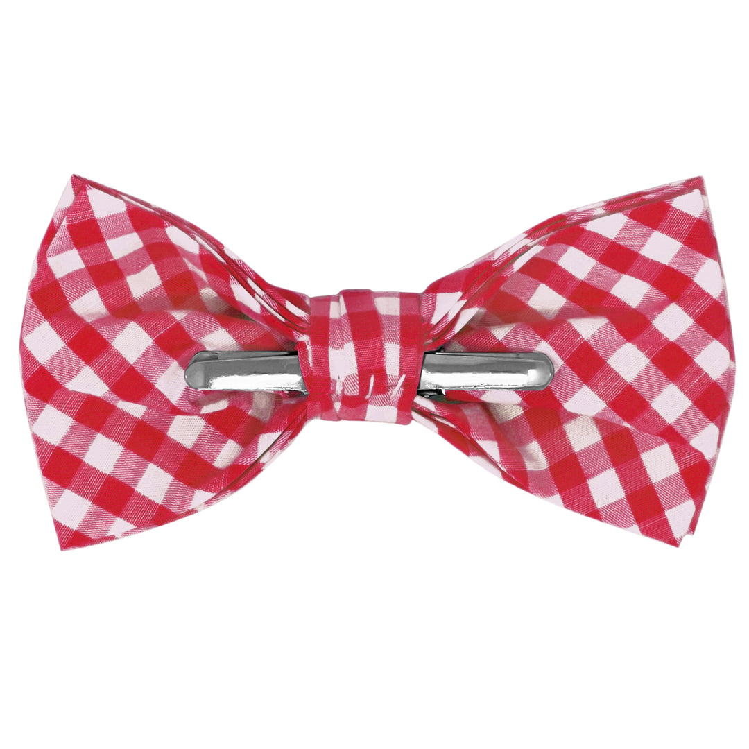 Gingham Clip-On Bow Tie - Red