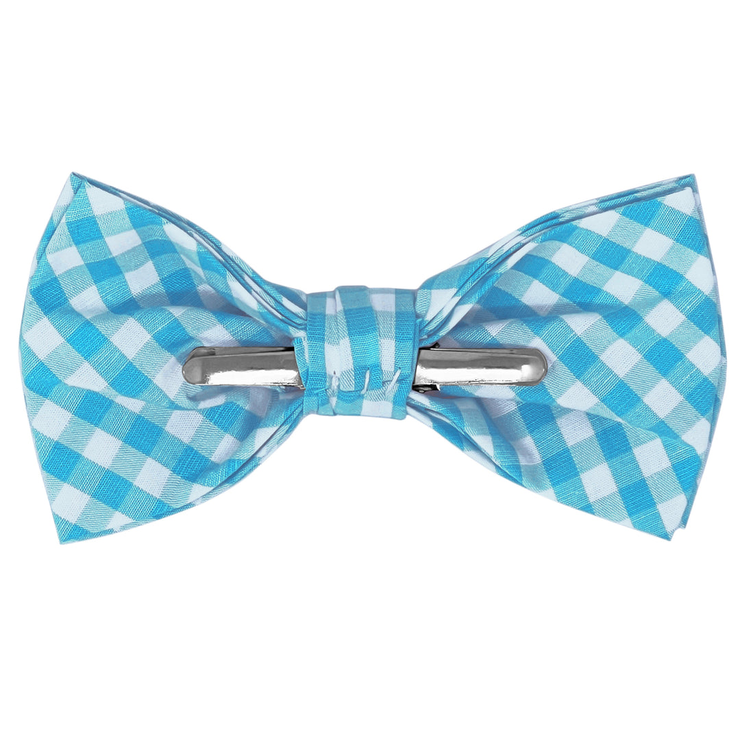 Gingham Clip-On Bow Tie - Turquoise