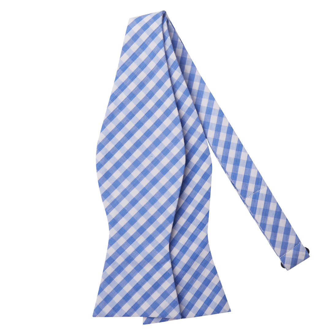 Gingham Self-Tie Bow Tie - Light Blue