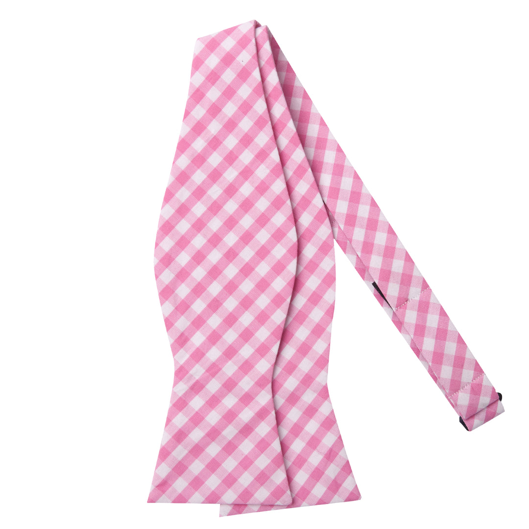 Wedding Gingham Self-Tie Bow Tie - Pink