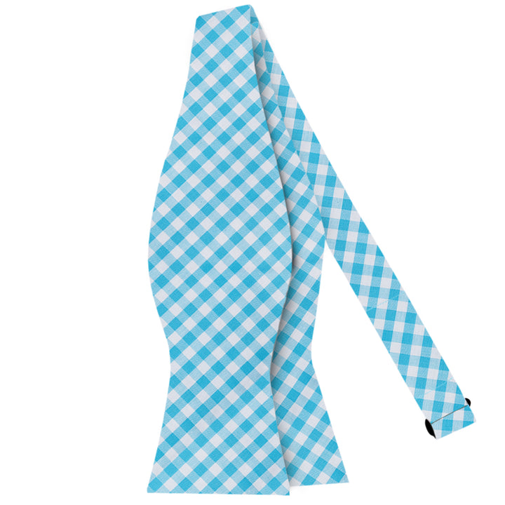 Wedding Gingham Self-Tie Bow Tie - Turquoise
