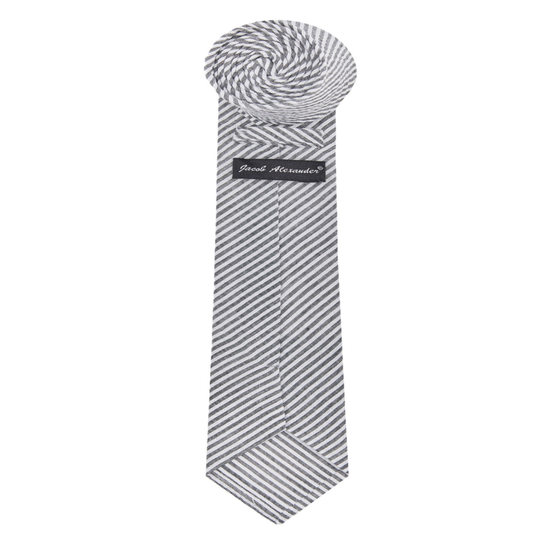 Seersucker Striped Extra Long Tie - Black