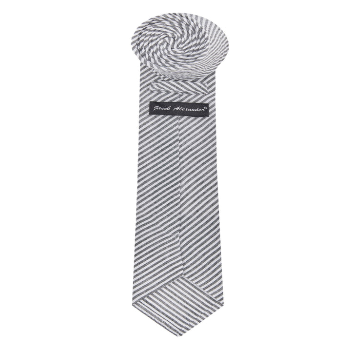 Seersucker Striped Extra Long Tie - Black