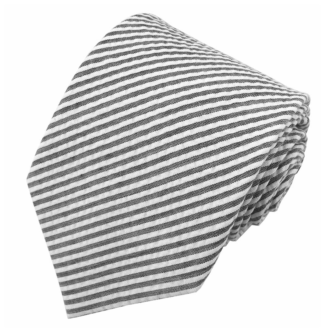 Seersucker Striped Extra Long Tie - Black