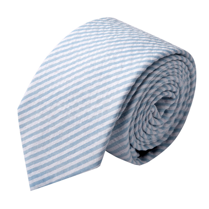 Seersucker Striped Extra Long Tie - Baby Blue