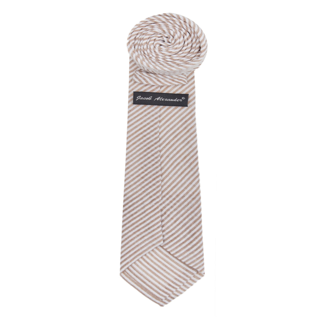 Seersucker Striped Tie - Beige