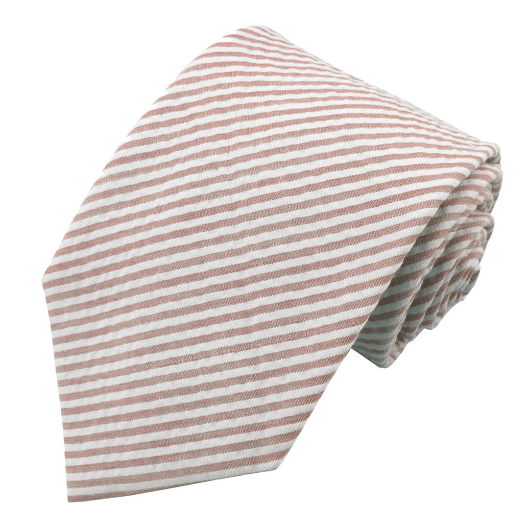 Seersucker Striped Extra Long Tie - Beige