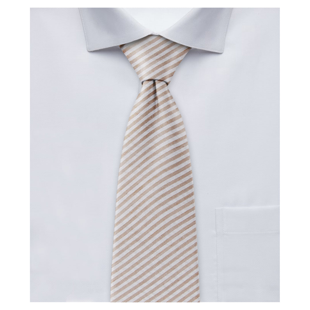 Wedding Kid's Seersucker Striped 11" Clip-On Tie - Beige