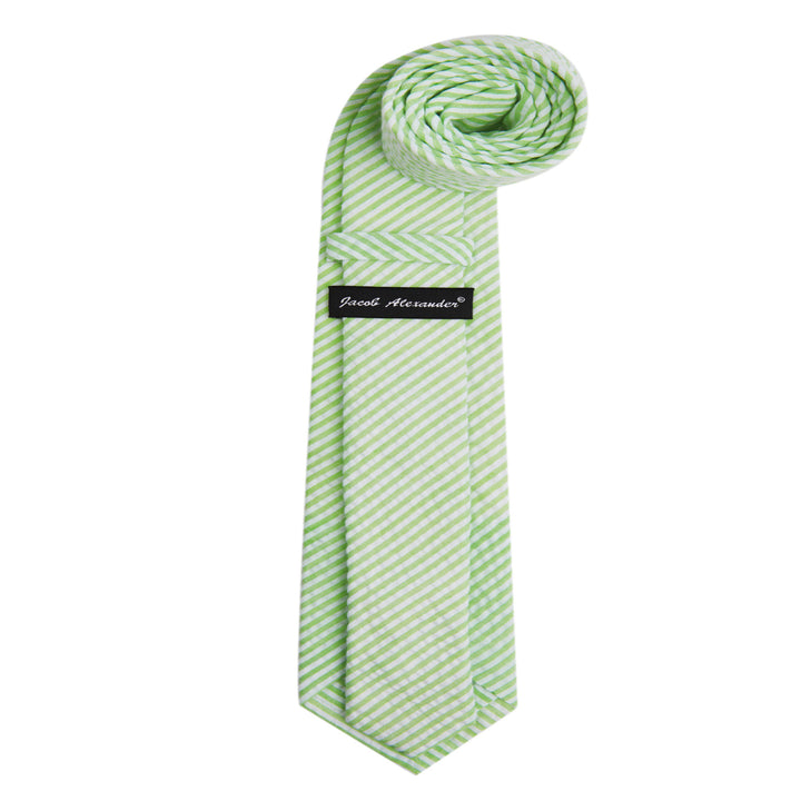 Seersucker Striped Extra Long Tie - Green