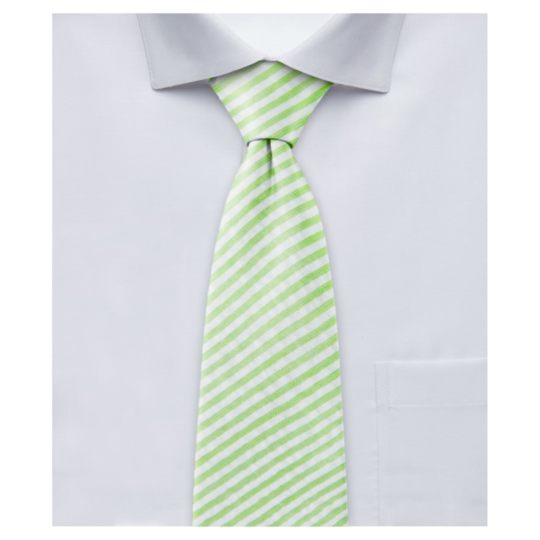 Wedding Seersucker Striped Extra Long Tie - Green