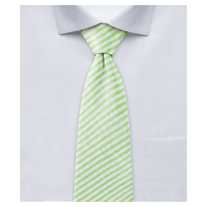 Kid's Seersucker Striped 14" Clip-On Tie - Green