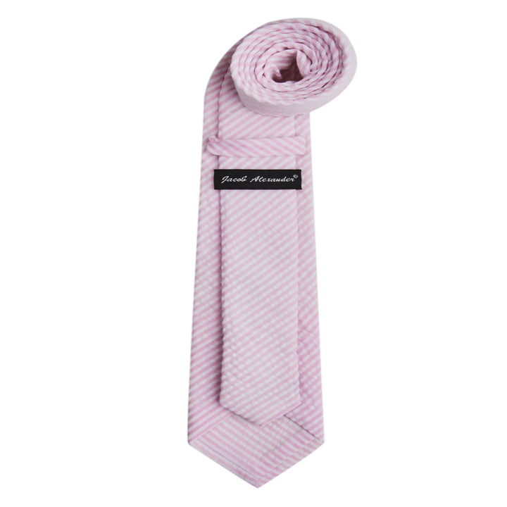 Seersucker Striped Extra Long Tie - Pink