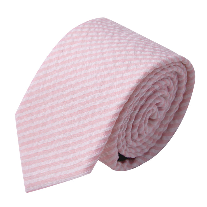 Seersucker Striped Extra Long Tie - Pink