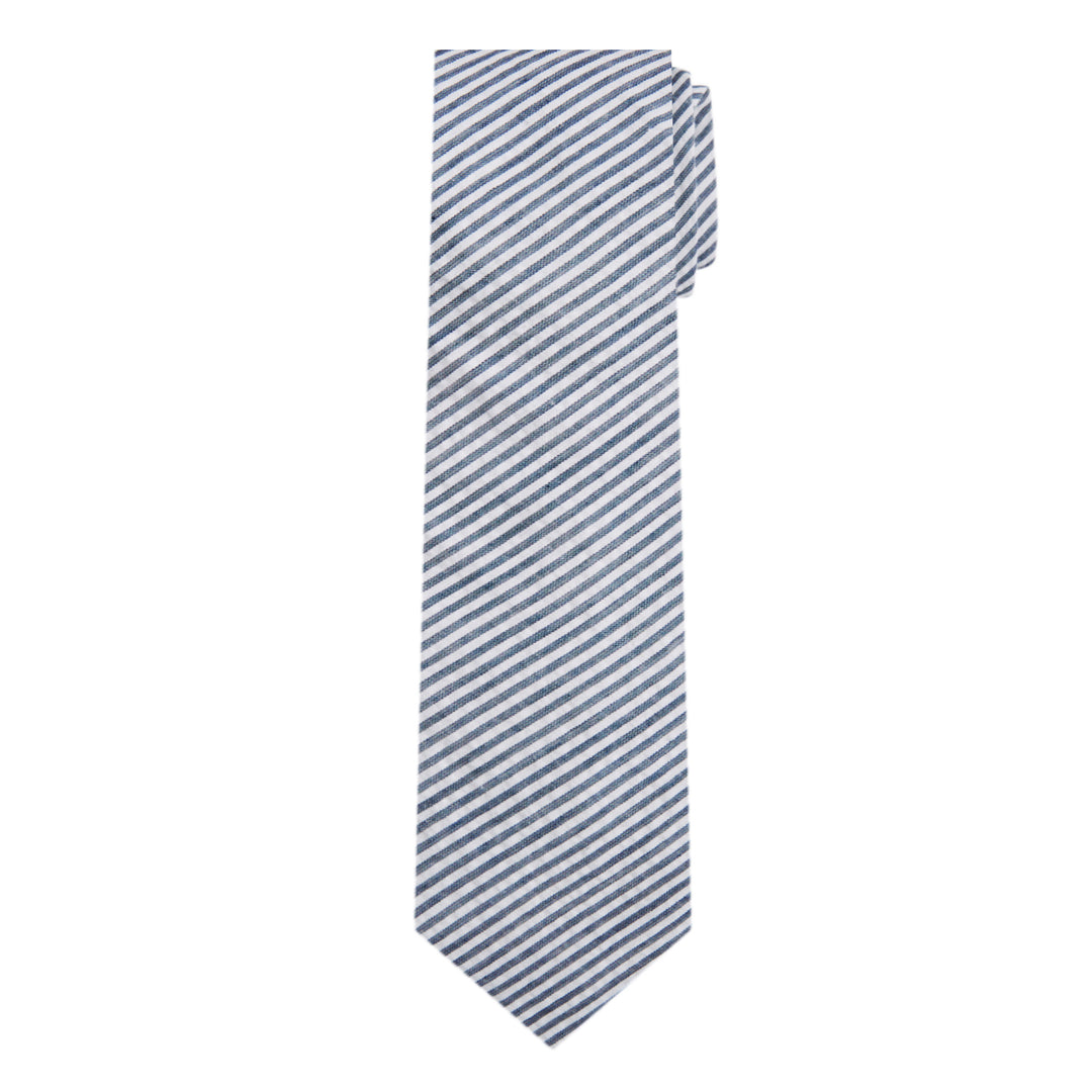 Seersucker Striped Tie - Navy Blue