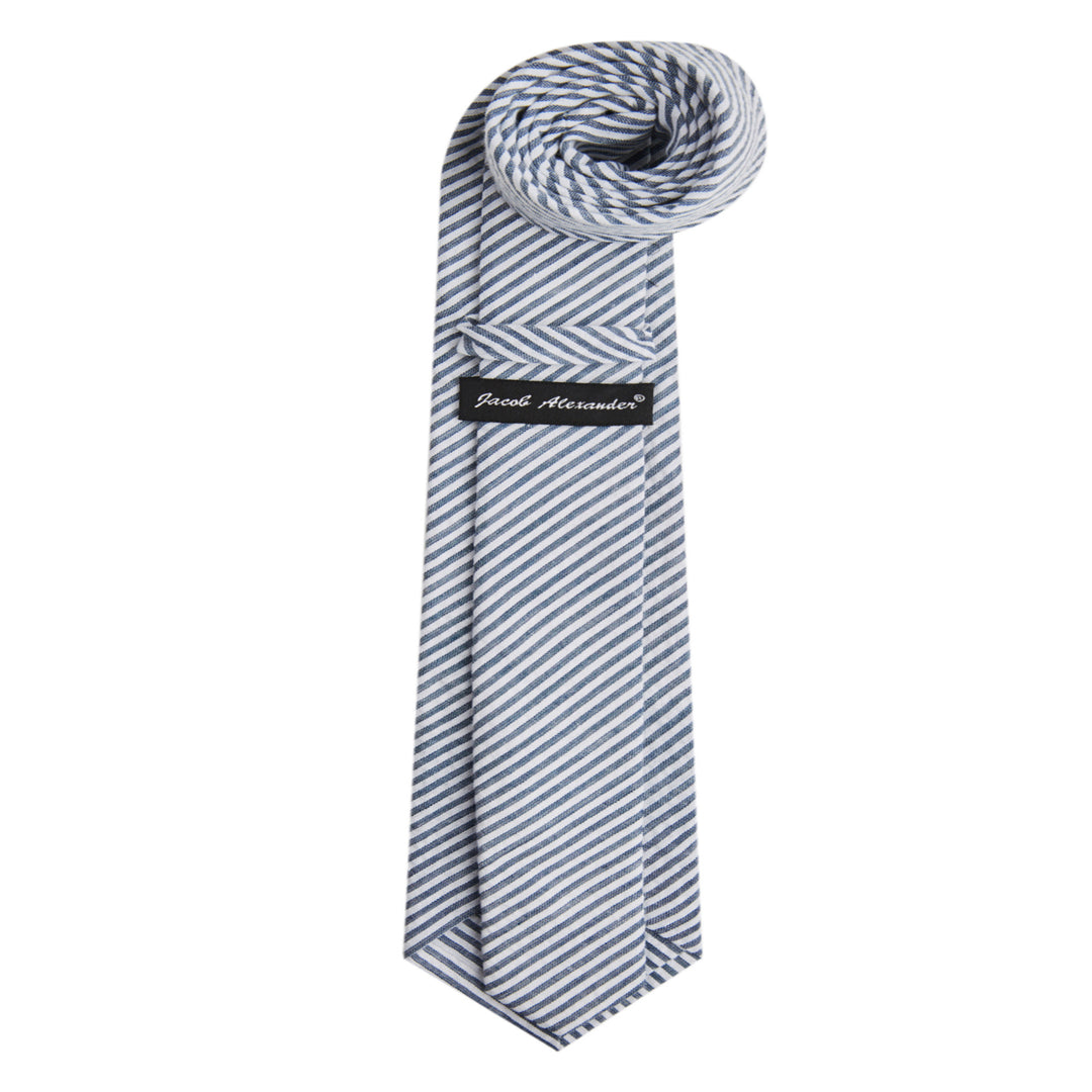 Seersucker Striped Tie - Navy Blue