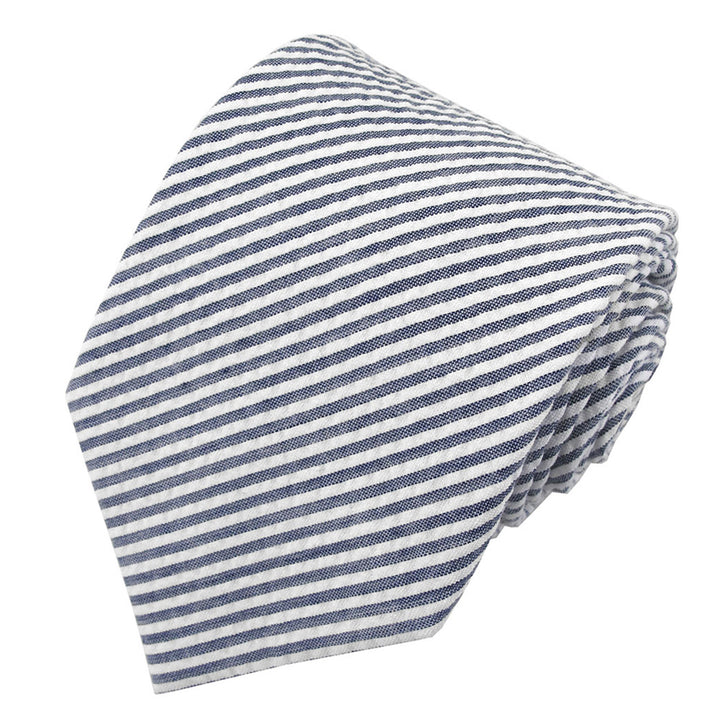 Seersucker Striped Extra Long Tie - Navy Blue