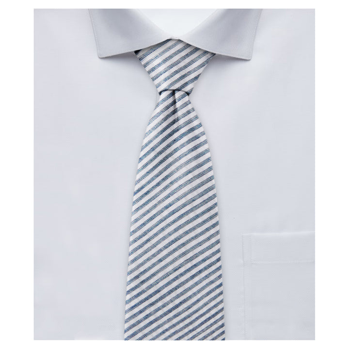 Kid's Seersucker Striped 14" Clip-On Tie - Navy Blue