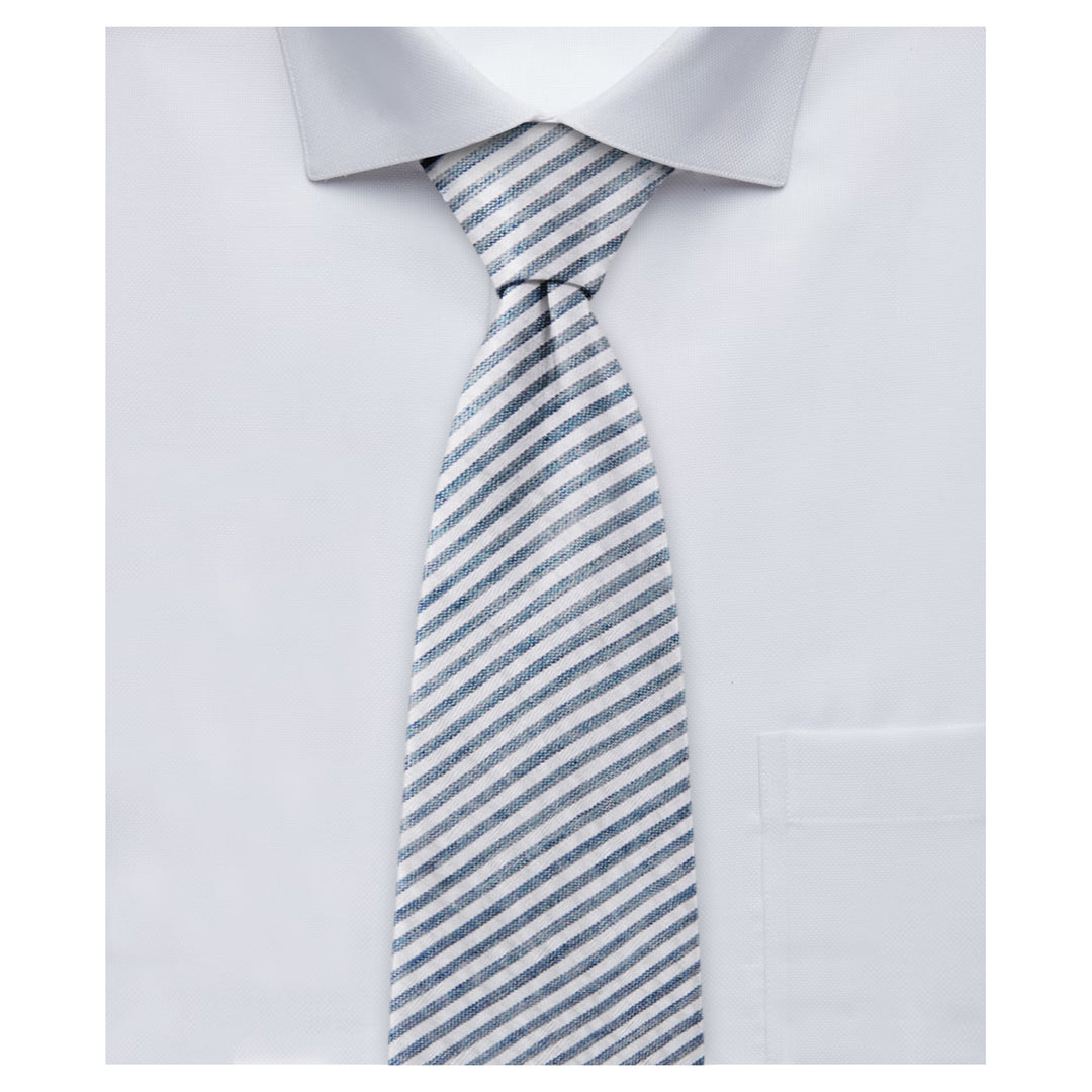 Kid's Seersucker Striped 11" Clip-On Tie - Navy Blue