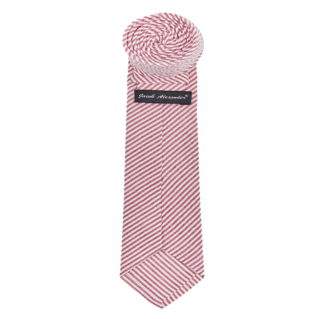 Seersucker Striped Extra Long Tie - Red