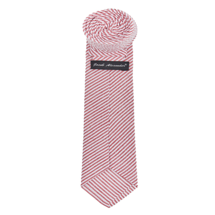 Seersucker Striped Extra Long Tie - Red