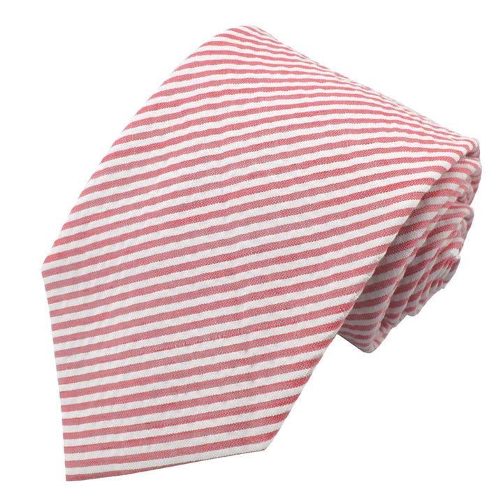 Seersucker Striped Extra Long Tie - Red