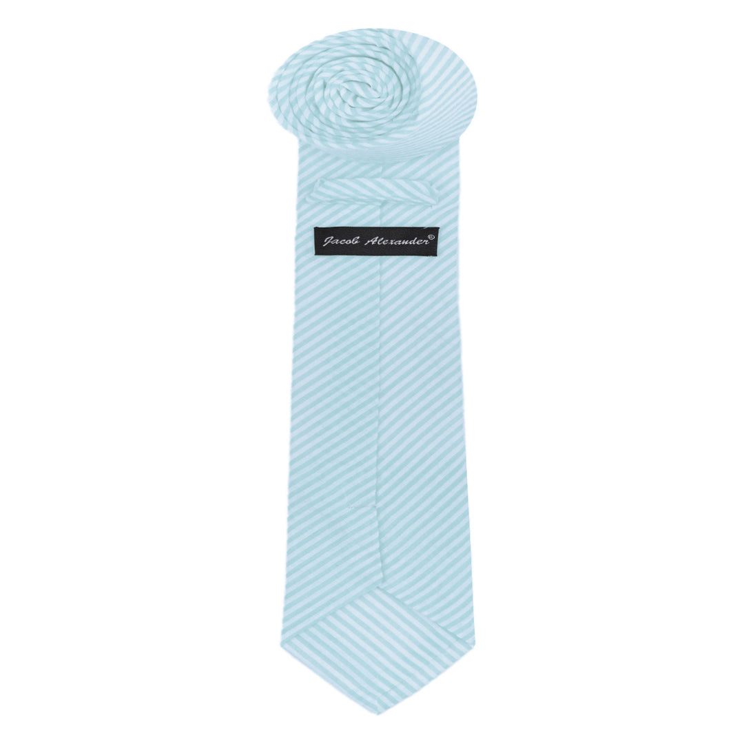 Seersucker Striped Extra Long Tie - Turquoise