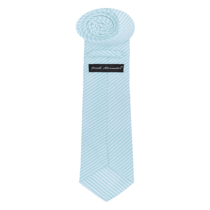 Seersucker Striped Extra Long Tie - Turquoise