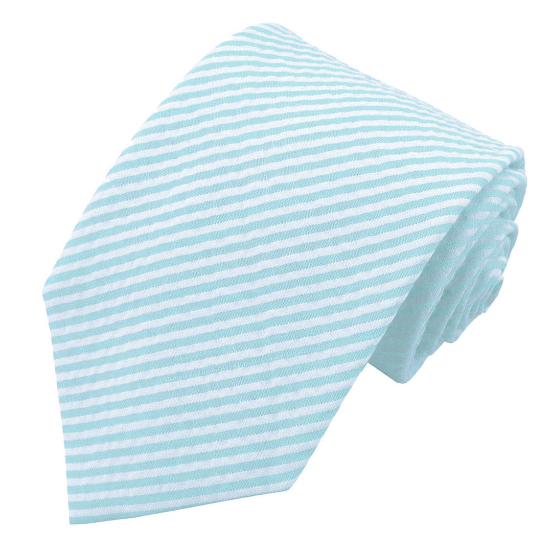 Seersucker Striped Extra Long Tie - Turquoise