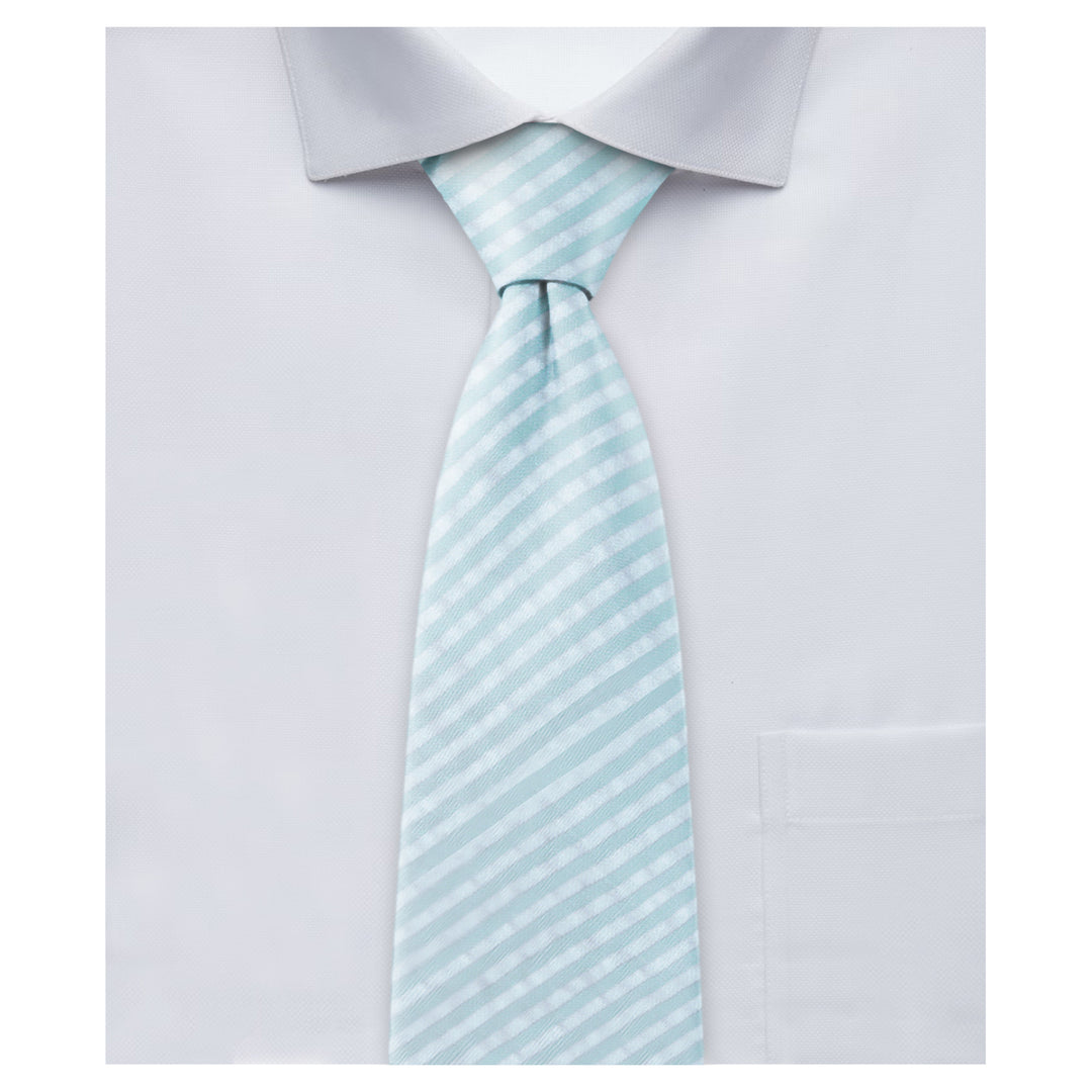 Wedding Kid's Seersucker Striped 14" Clip-On Tie - Turquoise