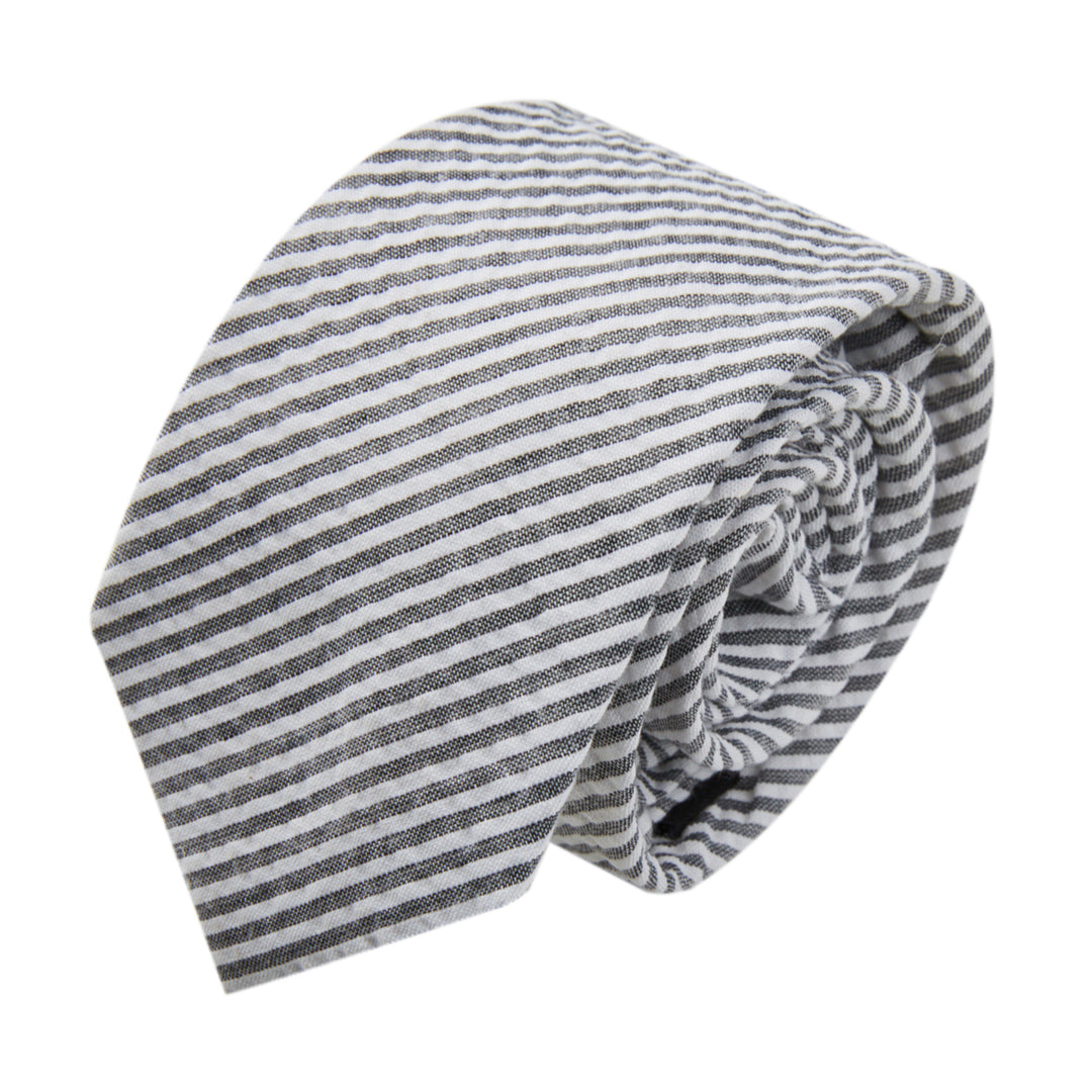 Kid's Prep Seersucker Striped Tie - Black