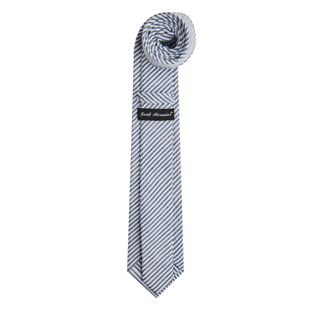 Kid's Prep Seersucker Striped Tie - Navy Blue
