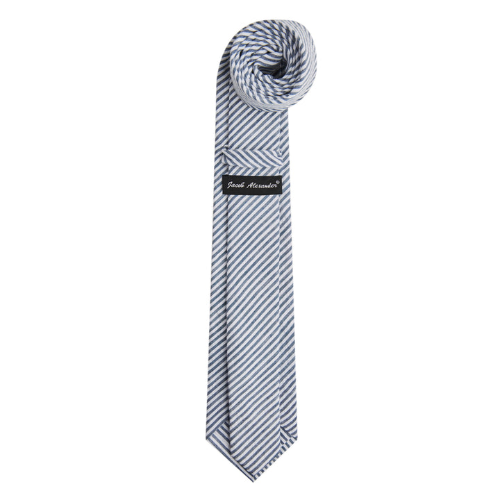 Kid's Prep Seersucker Striped Tie - Navy Blue