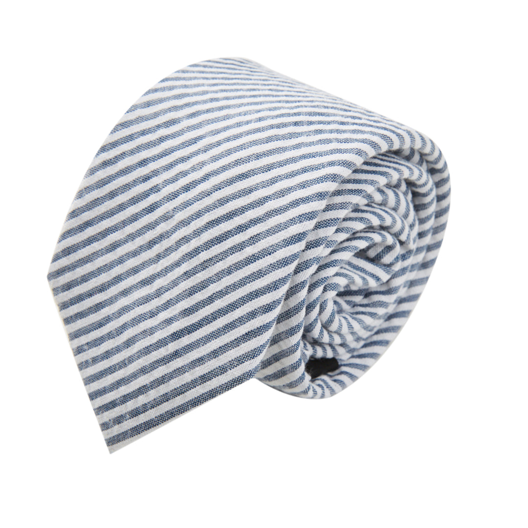 Kid's Prep Seersucker Striped Tie - Navy Blue